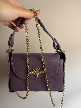 Purple Italian Leather Crossbody with Gold Bee Accent